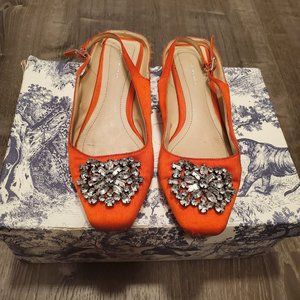Zara Orange Satin Crystal Slingback Shoes